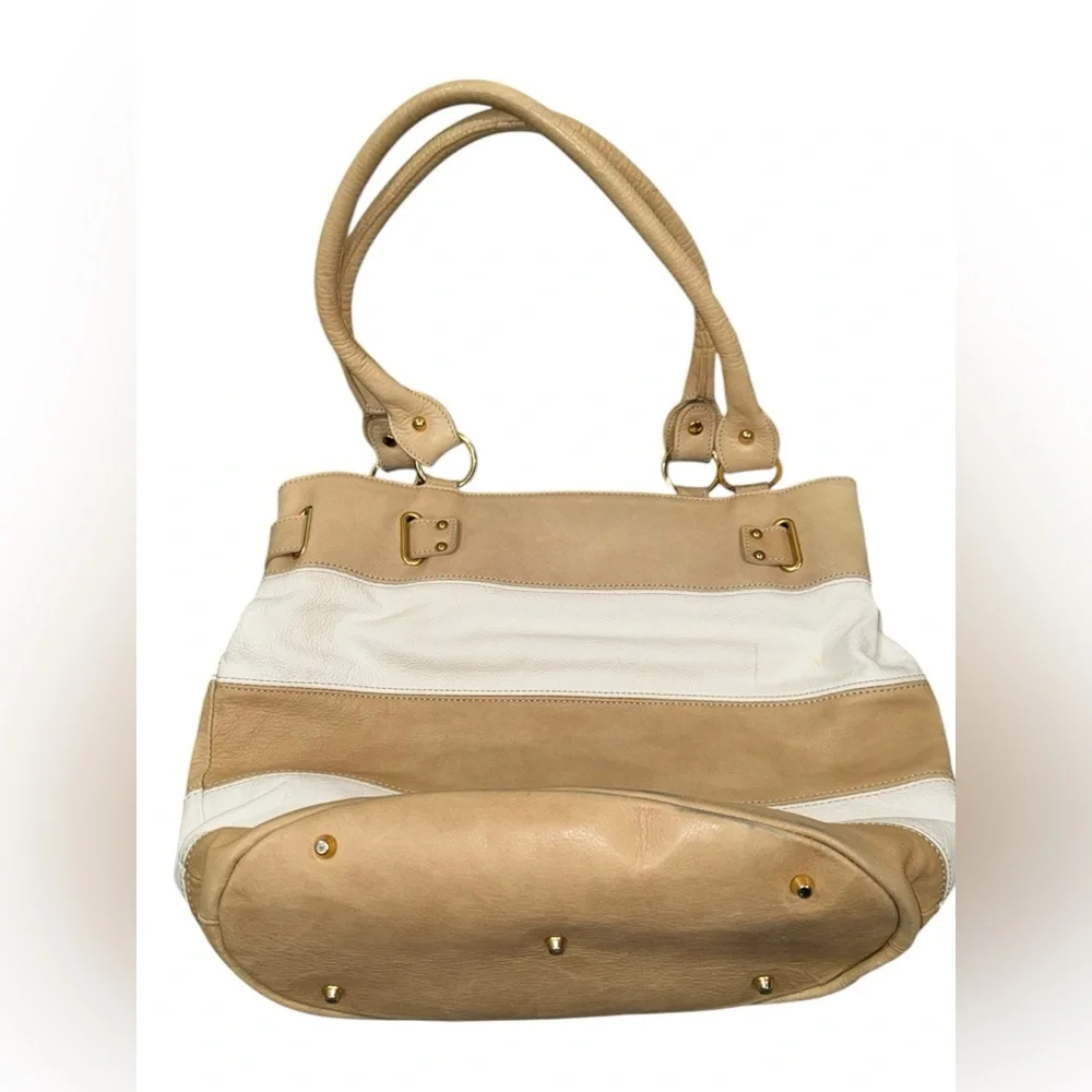 Genuine‎ Leather Tan and White Women's Shoulder Bag